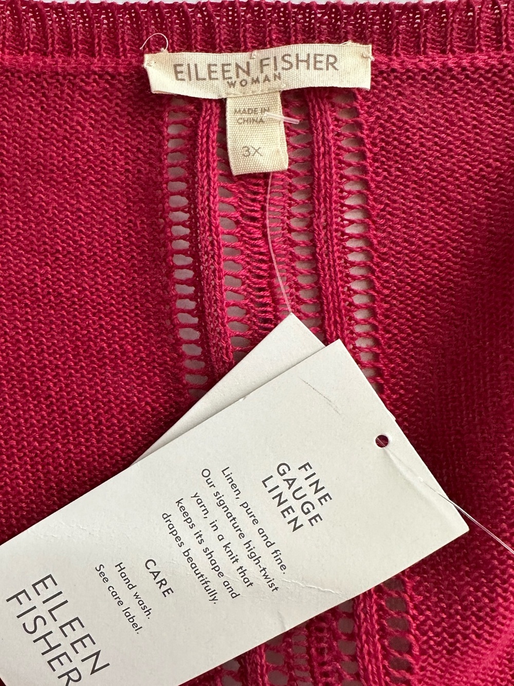 Eileen Fisher Size 3X Linen Knit Open Cardigan Raspberry - Picture 7 of 14